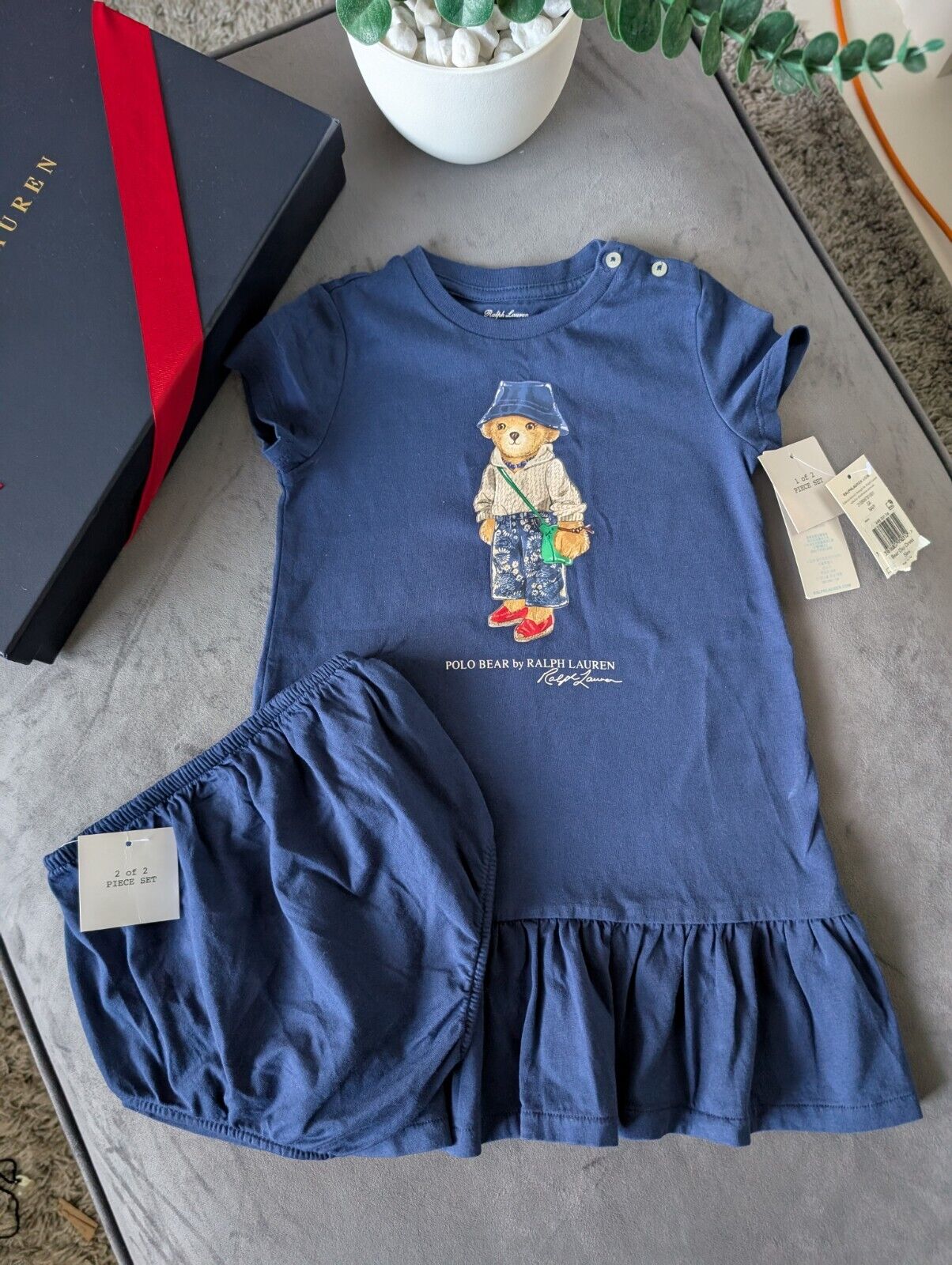 New Gorgeous Ralph Lauren Girls Navy Dress + Bloomers Age 2 Gift Gift Bear