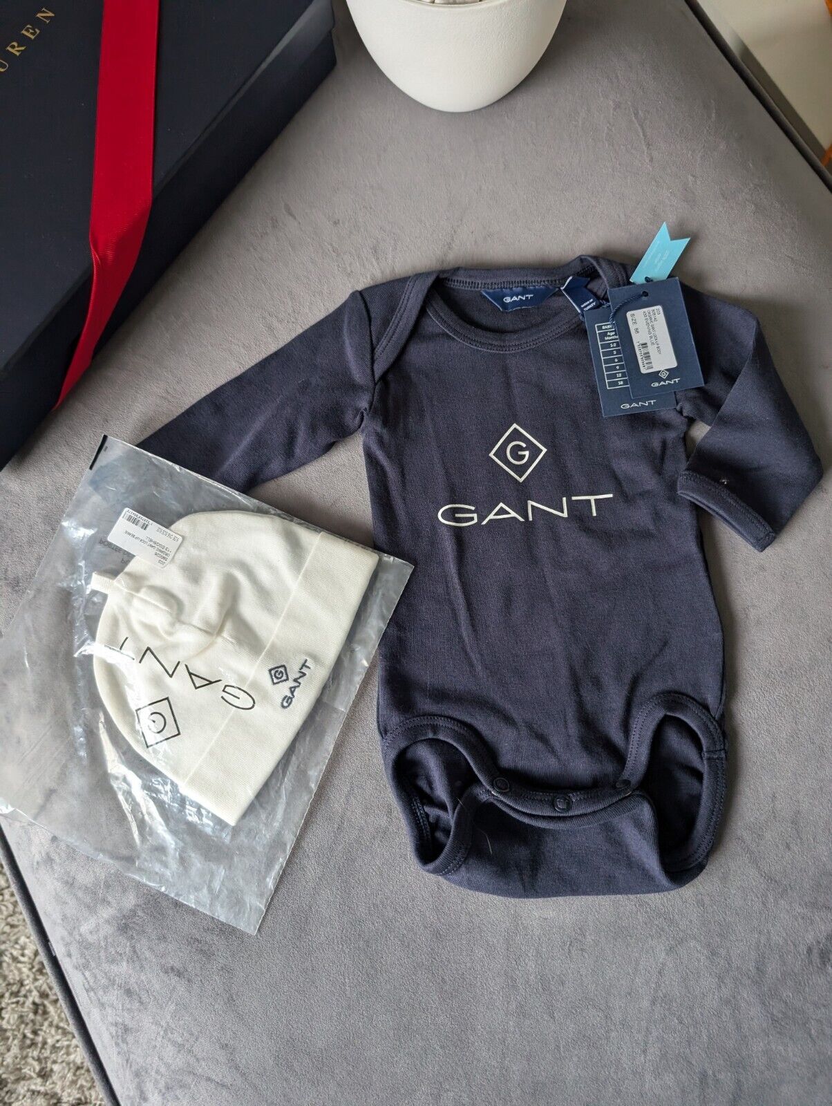 New GANT Navy Blue Organic Lock Up Body Babygrows Size 3 Months + Hat Gift Baby