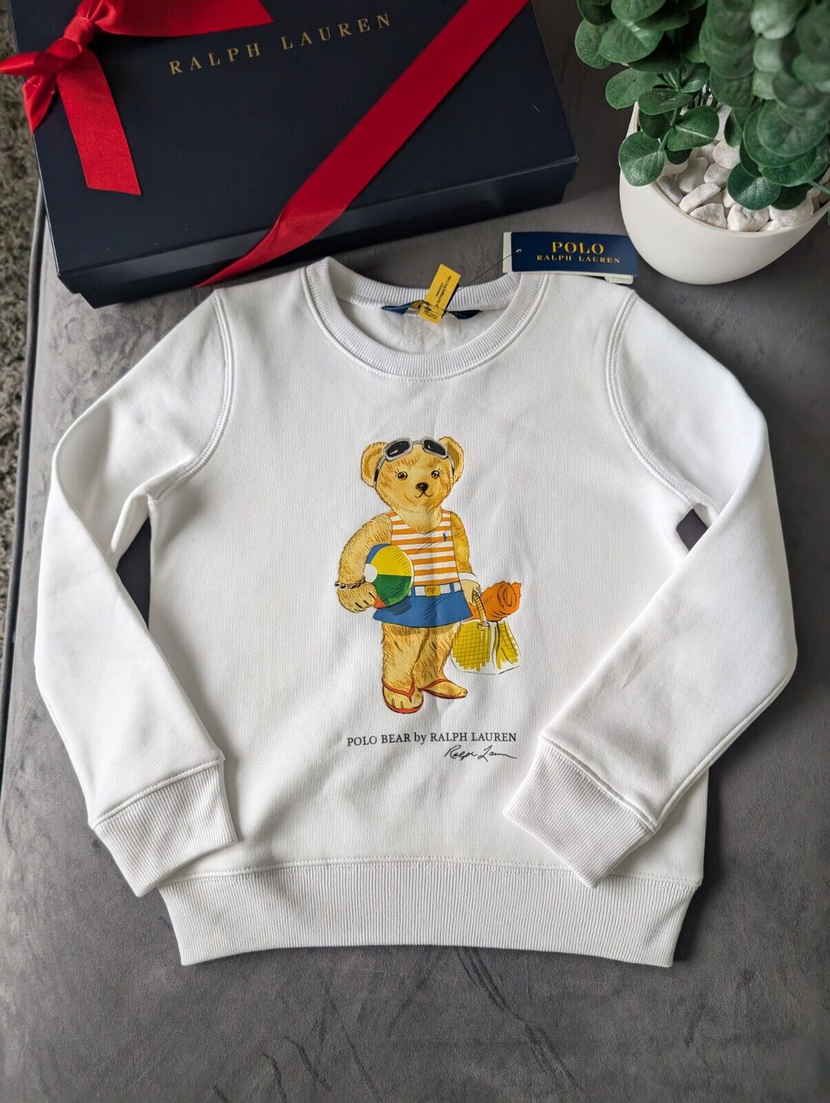 New stunning girls Ralph Lauren beach bear jumper sweatshirt white age 6