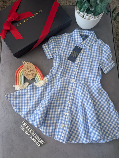 New Ralph Lauren Girls Gingham Navy White Check Dress Occasion Gift 2-3yr Pretty