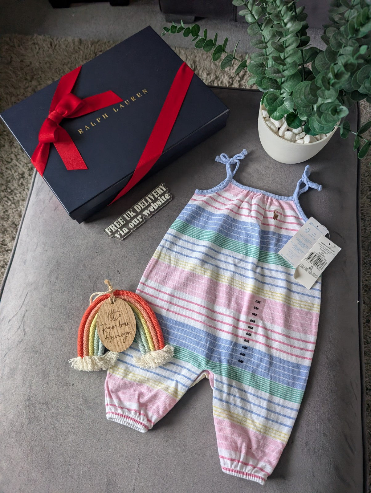 New Ralph Lauren Bubble Shortall Pink Stripe Summer Multi Romper One-Piece 3-6m