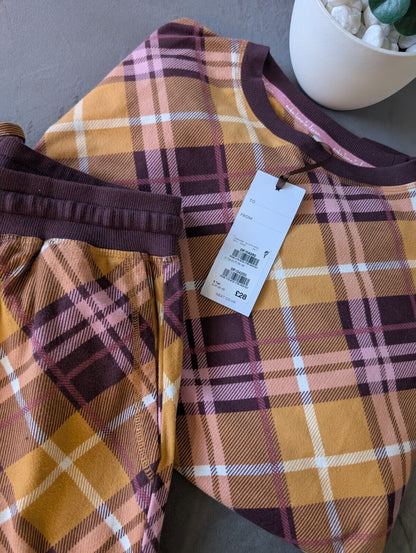 Brand new NEXT ladies Plaid Pink Orange Checked design Soft pyjamas UK S Tall