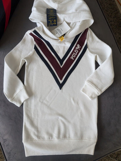 New Girls Polo Ralph Lauren White Hooded Dress Jumper Dress Age 3 hoodie Gift