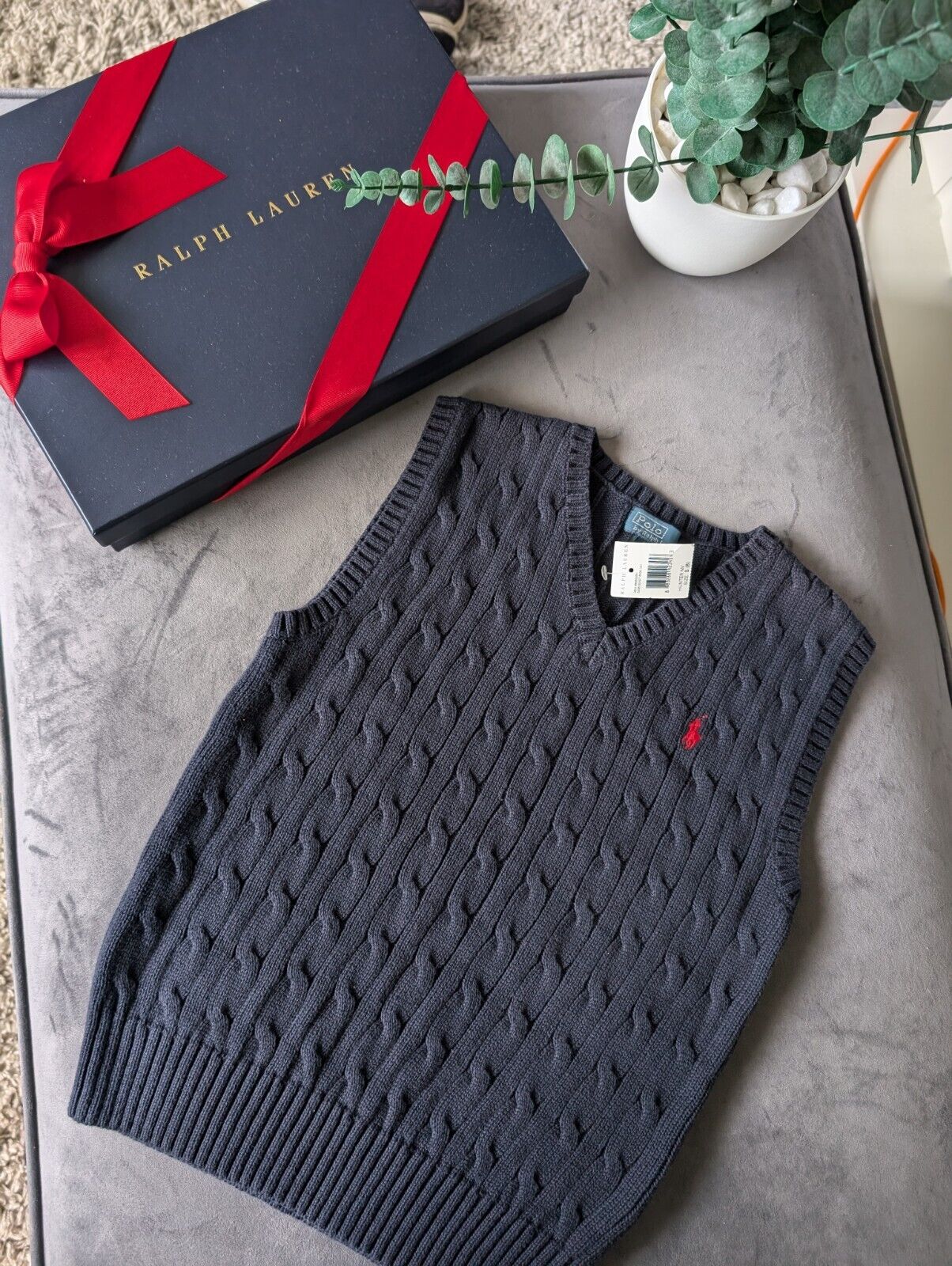 New Polo Ralph Lauren Navy Blue Cotton Sweater Jumper Vest Tank Top Size 8 Years