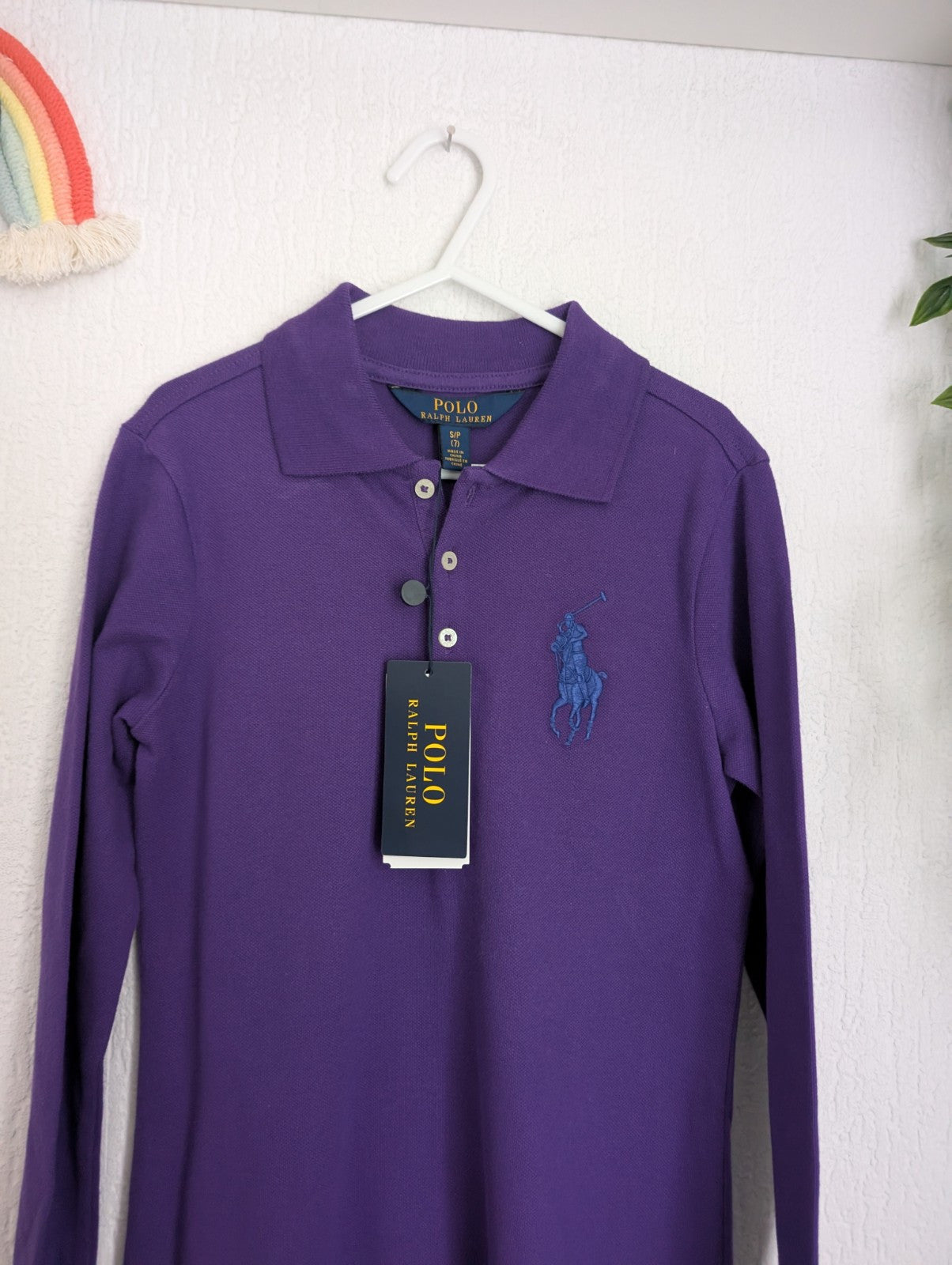 New Ralph Lauren girls Dark Purple Polo dress long sleeve frill age 7 Smart Gift