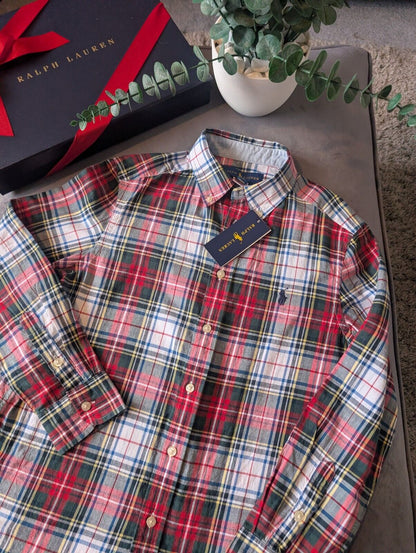 New Ralph Lauren Red Tartan Check Boys Shirt Smart Occasion Age 10-12 Yrs Gift