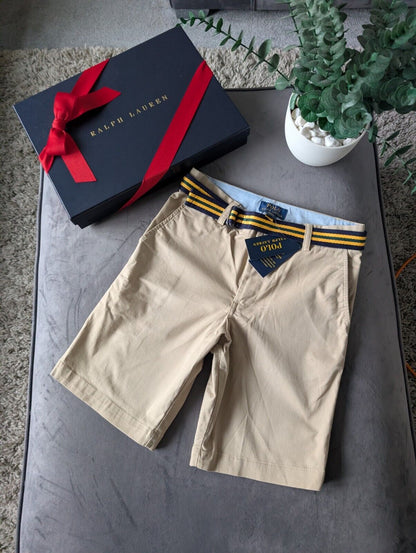 New Ralph Lauren Boys Beige Chino Shorts + Belt Smart Gift Age 12 Casual Summer