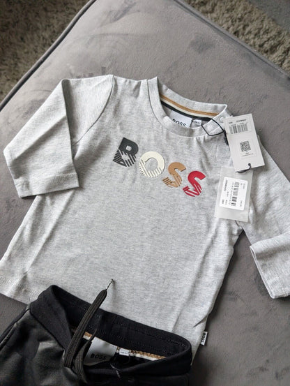 New Hugo Boss Grey Black Baby Full Jacket 0-6m Baby Boy Jogger + Top Set  Gift