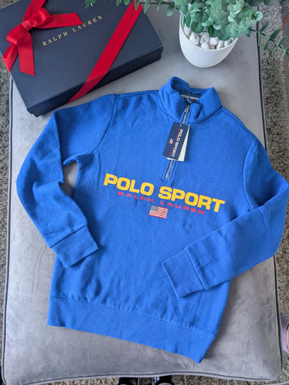 New Ralph Lauren Boys Tracksuit Top Blue 1/4 Zip Polo Sport 10-12y Gift Blue