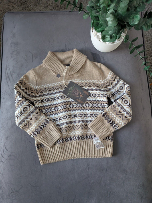 New Stunning Rorie Whelan Beige Brown Aztec Knit Jumper 1-2y Gift Kids Fair Isle