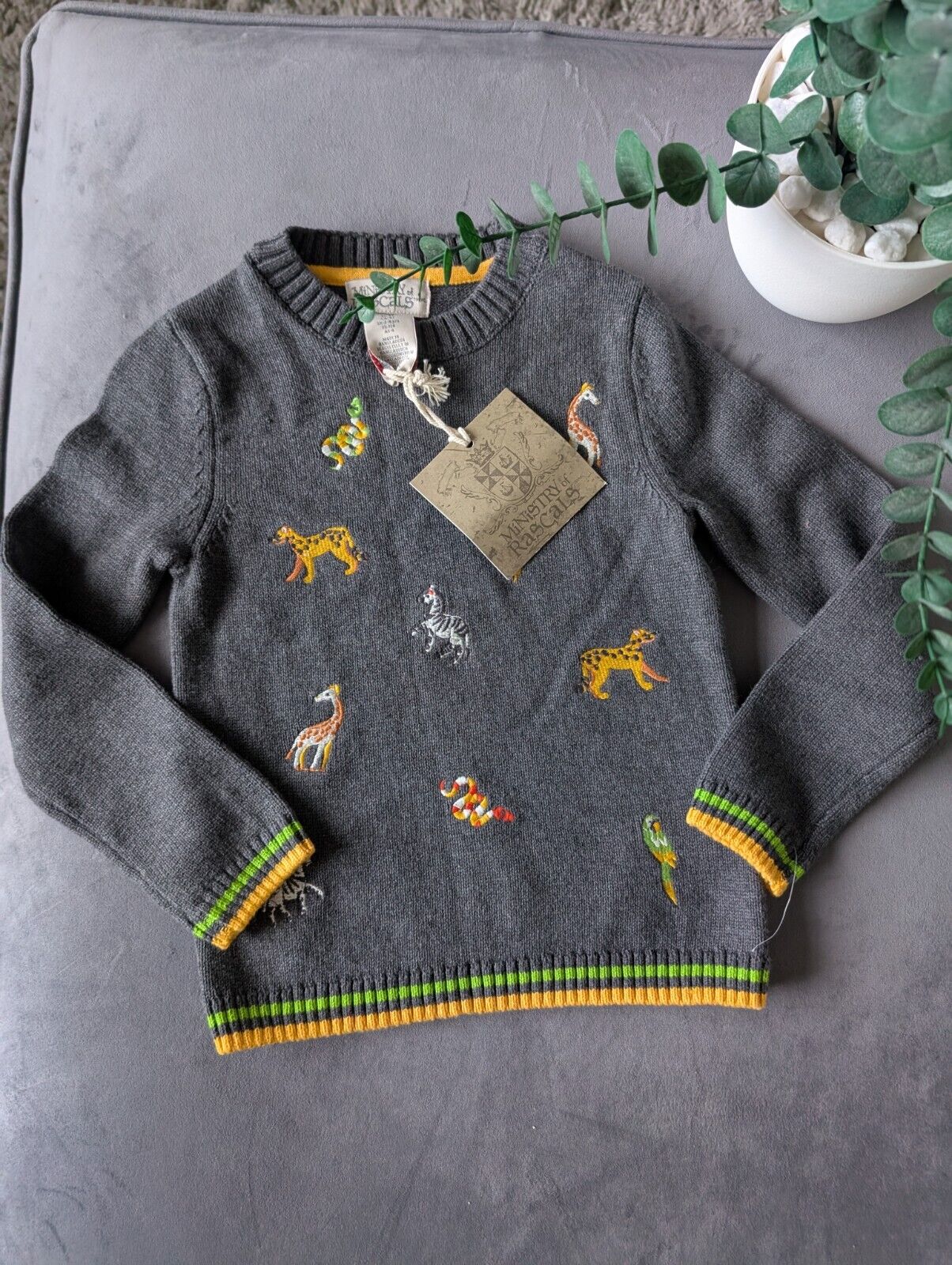 New Stunning Rorie Whelan Navy Boys Knit Jumper Lion Tiger Animal 3-4y Zoo Kids