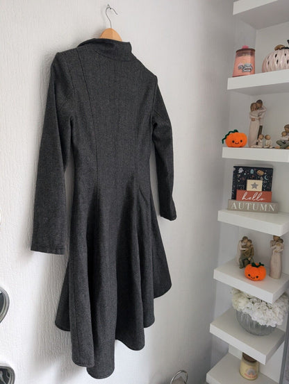 New Stunning Spin Doctor Asymmetrical Coat Grey Dip Hem Fitted Smart Qwerky 14