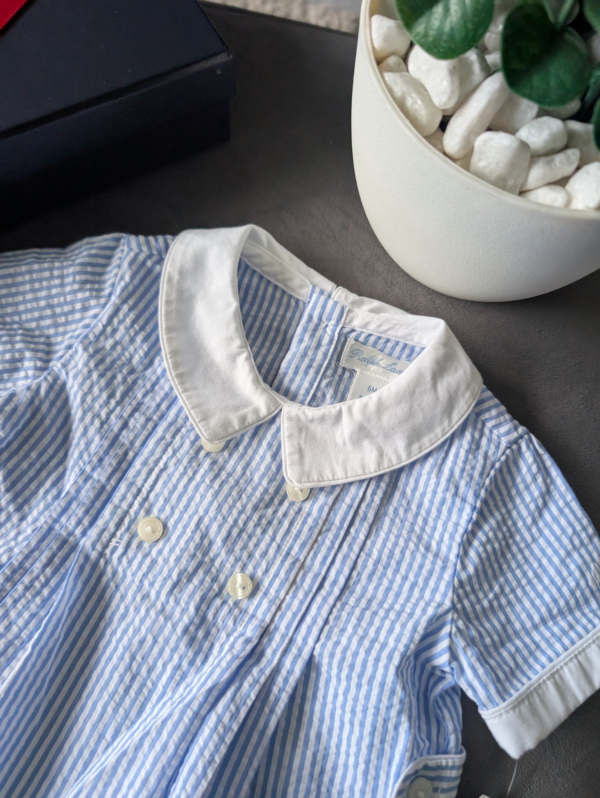 New Ralph Lauren Baby Boy Checked Blue Romper 3-6m Gift Cute Summer Luxury