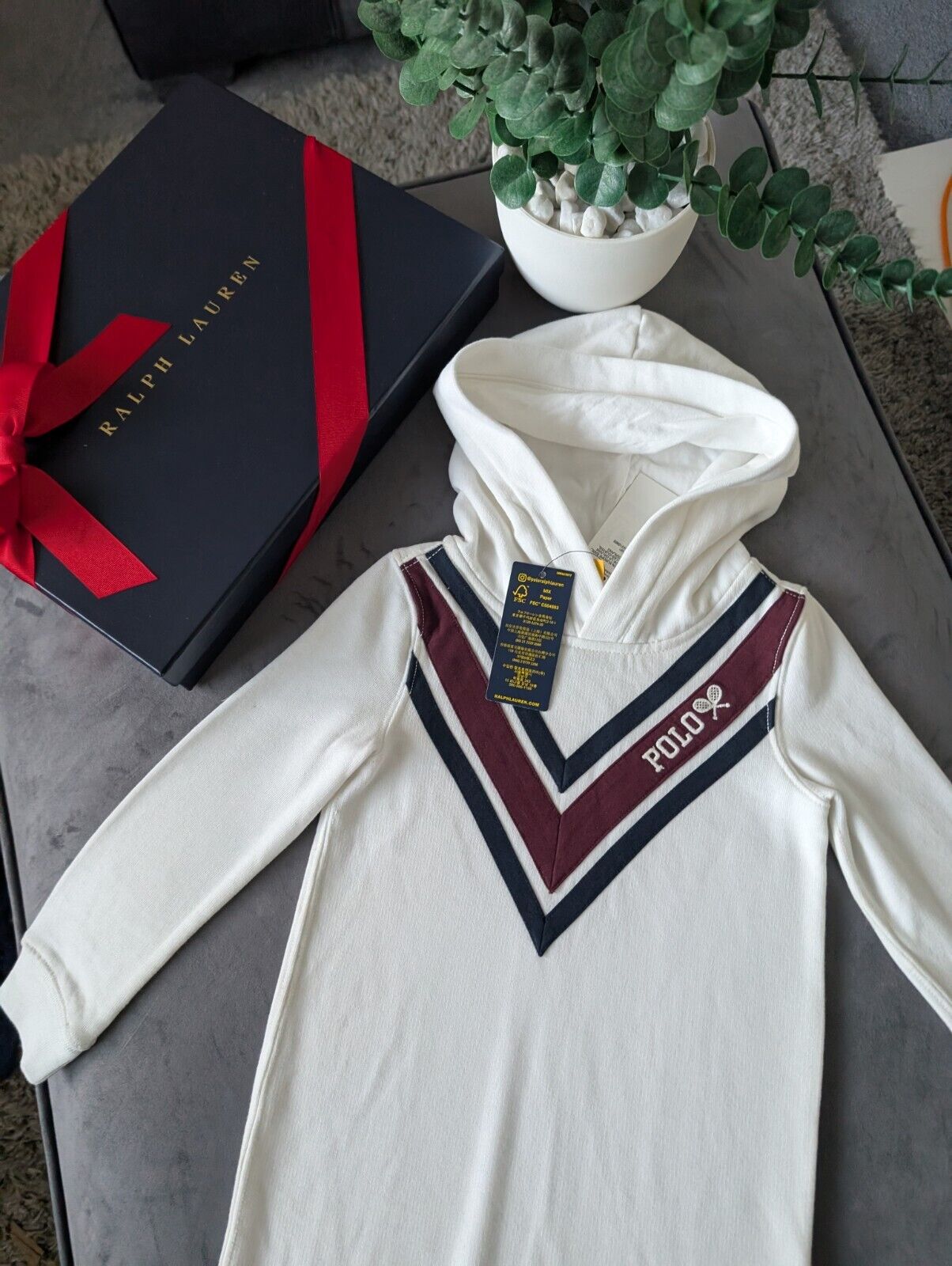 New Girls Polo Ralph Lauren White Hooded Dress Jumper Dress Age 4 Gift  £73