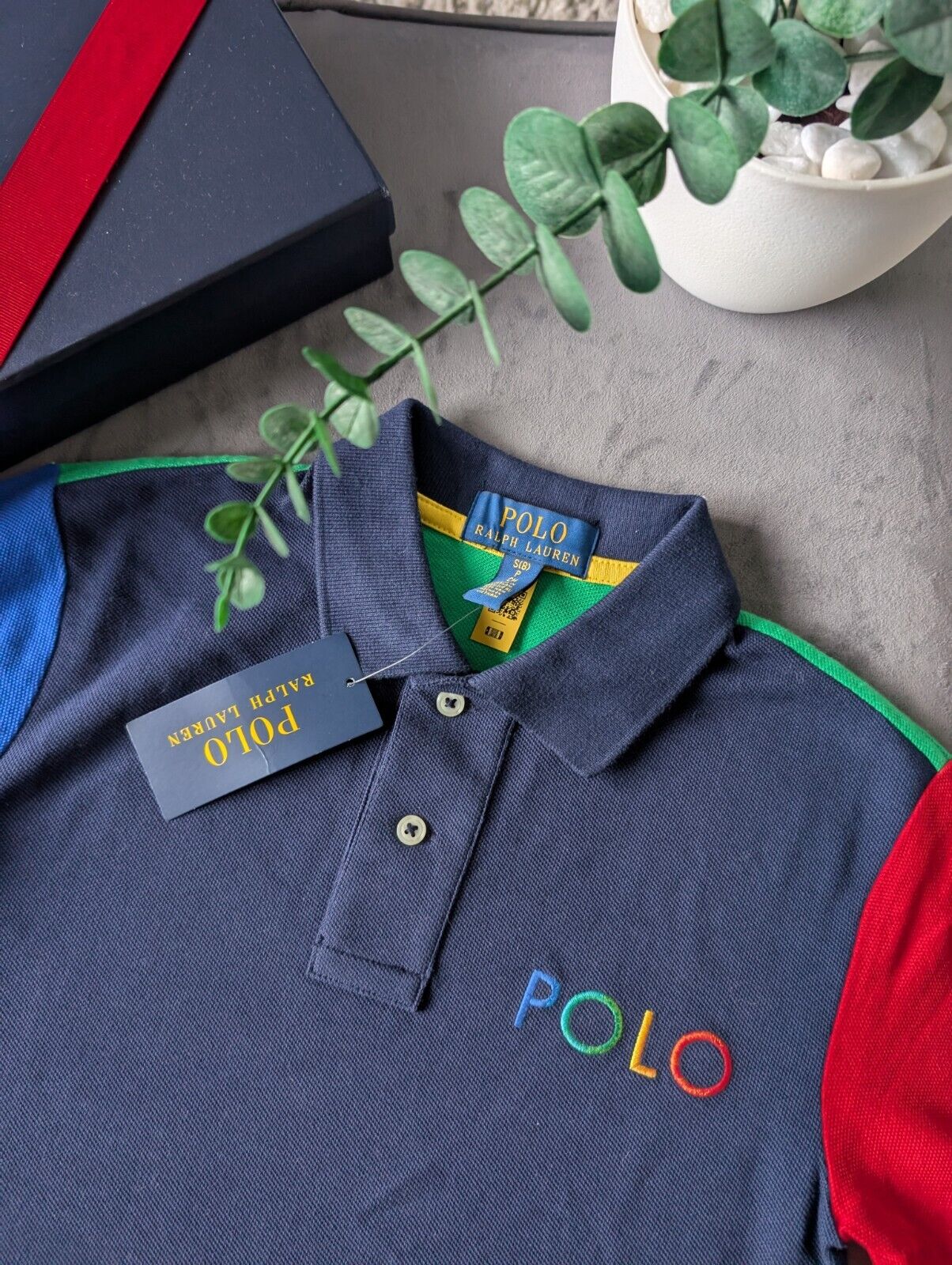 New Ralph Lauren Boys Colour Block Short Sleeve Polo Red Blue Navy 7yrs Boys