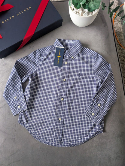 New Ralph Lauren Blue White Check Boys Shirt Smart Occasion Age 3 Yrs Gift