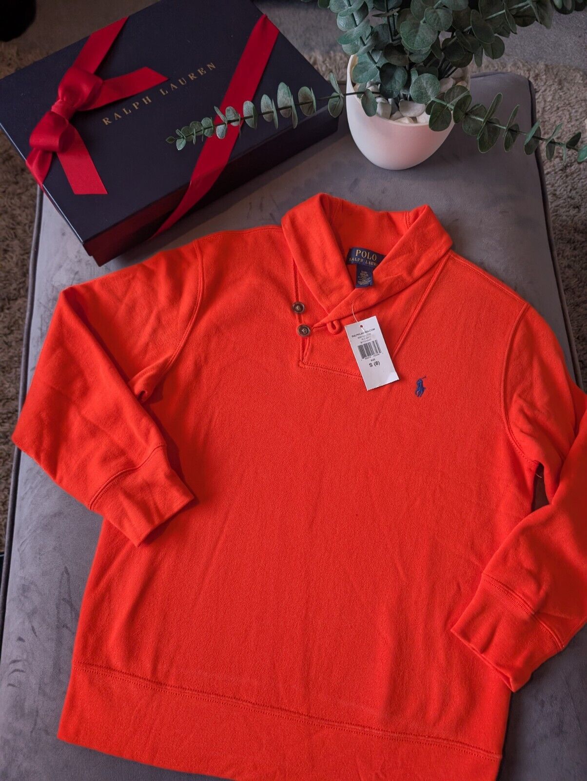 New Vintage Ralph Lauren Boys Shawl Neck Jumper Smart 8 Years Gift Orange Casual