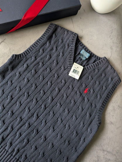 New Polo Ralph Lauren Navy Blue Cotton Sweater Jumper Vest Tank Top Size 8 Years