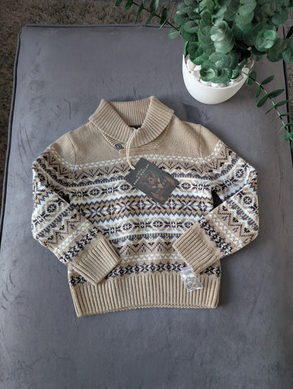 New Stunning Rorie Whelan Beige Brown Aztec Knit Jumper 1-2y Gift Kids Fair Isle