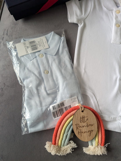 New Ralph Lauren Baby X2 White Blue Polo Logo Vest Collared Logo 3-6m Gift Baby