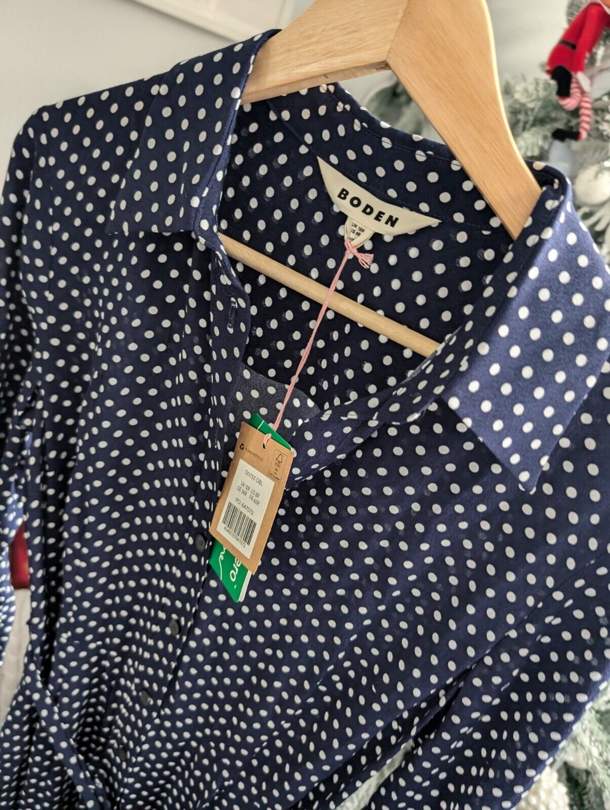 New Boden Katie Midi Shirt Dress Belted Navy Polka Dot Spotty UK 12R occasion £72