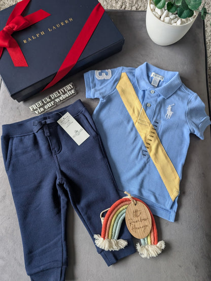 New Ralph Lauren baby boys Navy Blue Polo Jogger Set Tracksuit 12m Smart Casual