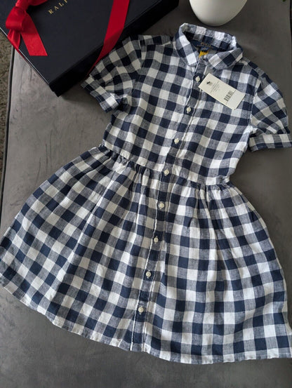 New Ralph Lauren Girls Gingham Navy White Check Dress Occasion Gift 6yr Pretty