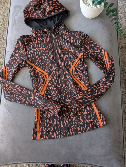 New Adidas by Stella McCartney True Pace hooded long sleeve Orange Black top XS