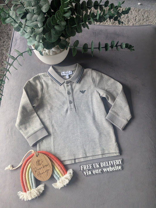 New Gorgeous Emporio Armani  Boy's Grey Polo Shirt 9-12 M Designer Gift Cute