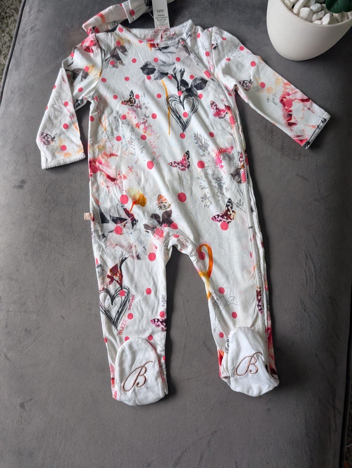 New Ted Baker Baby Girl Sleepsuit babygrow/romper Frill Gift 6-9m + Headband