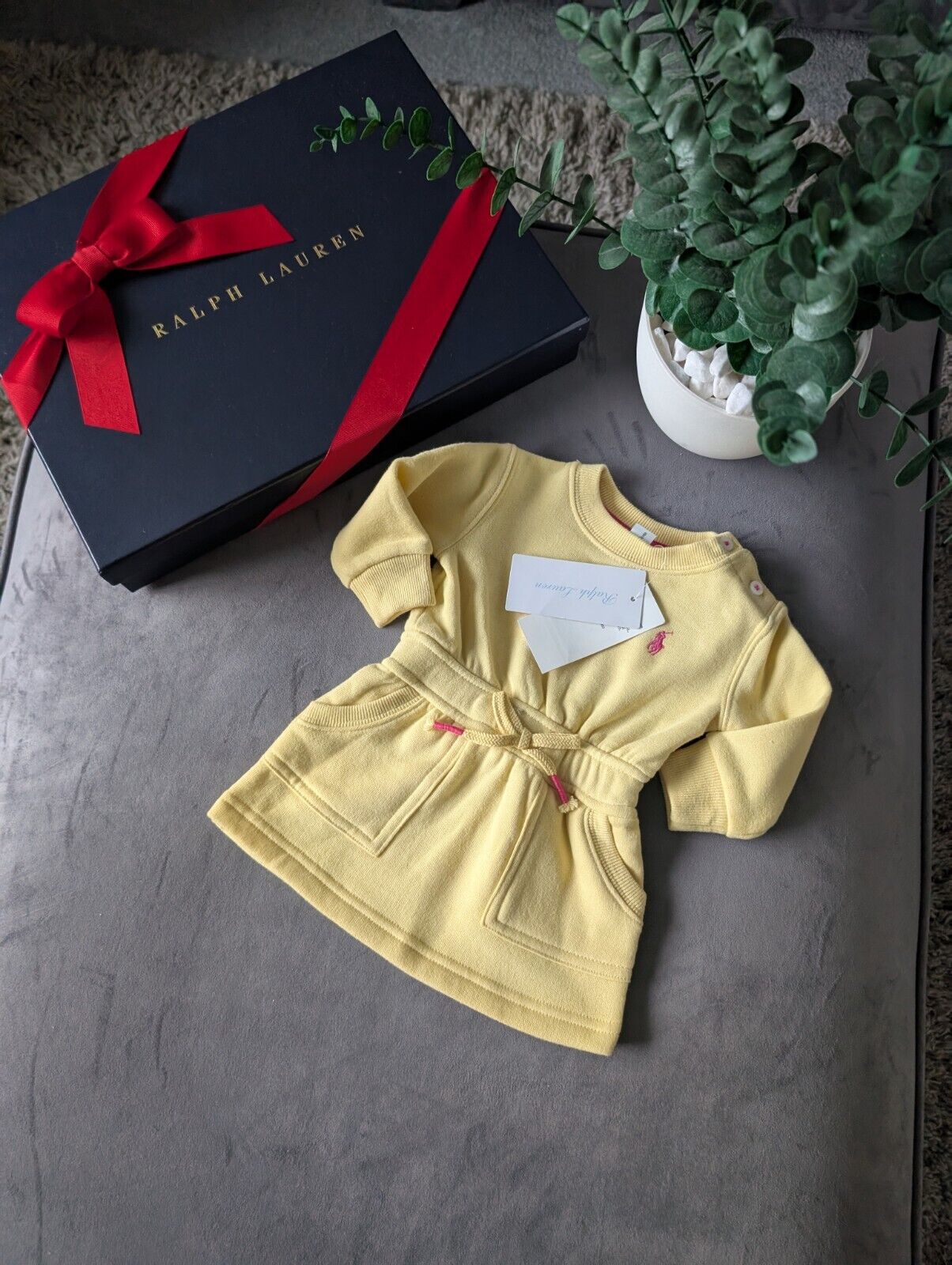 New Ralph Lauren baby Girls Yellow Sweater Jumper Dress Spring 0-3m Gift