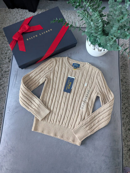 New Boys Ralph Lauren Beige cable knit long sleeve jumper Smart Casual Gift 6-7y