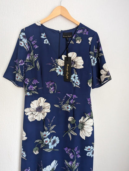 New Phase Eight Blue Cheryl Printed Short Sleeves Cocktail Midi Dress UK12  £120