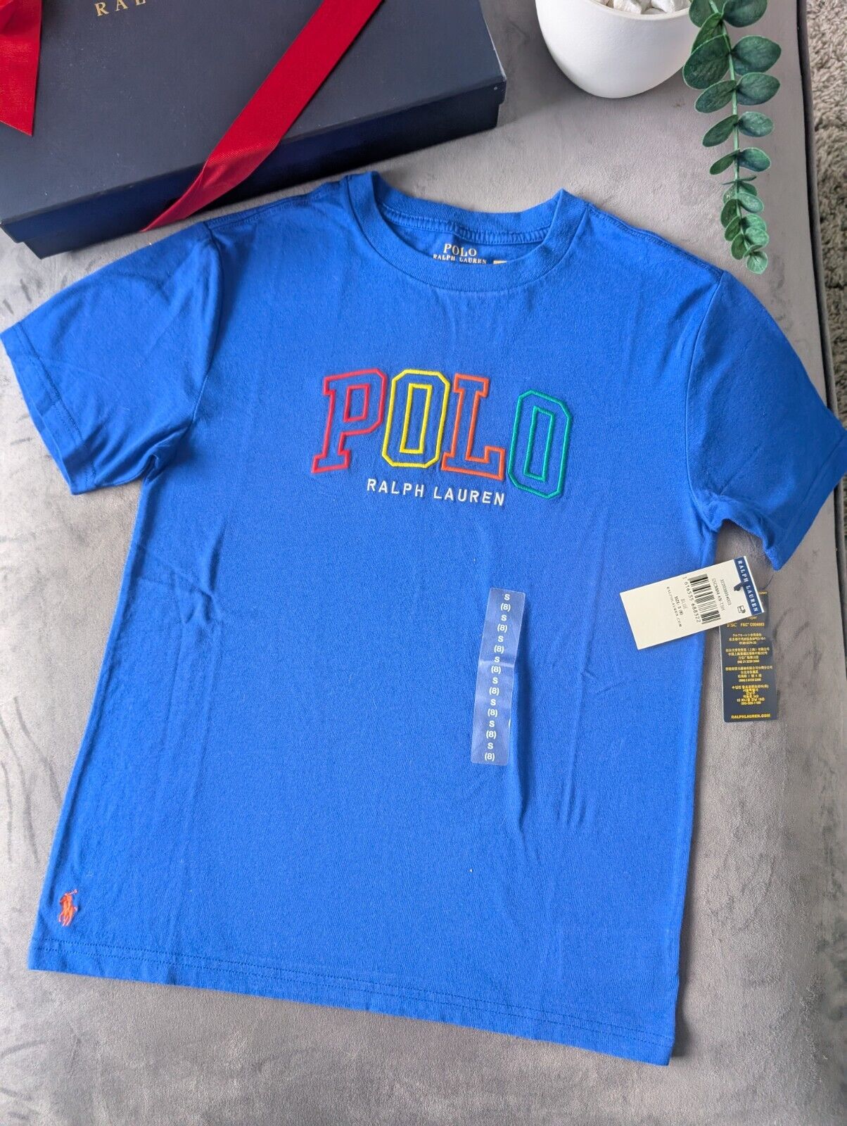 New Ralph Lauren Boys Blue Smart Pony T Shirt Age 8 Casual Embroided Rainbow