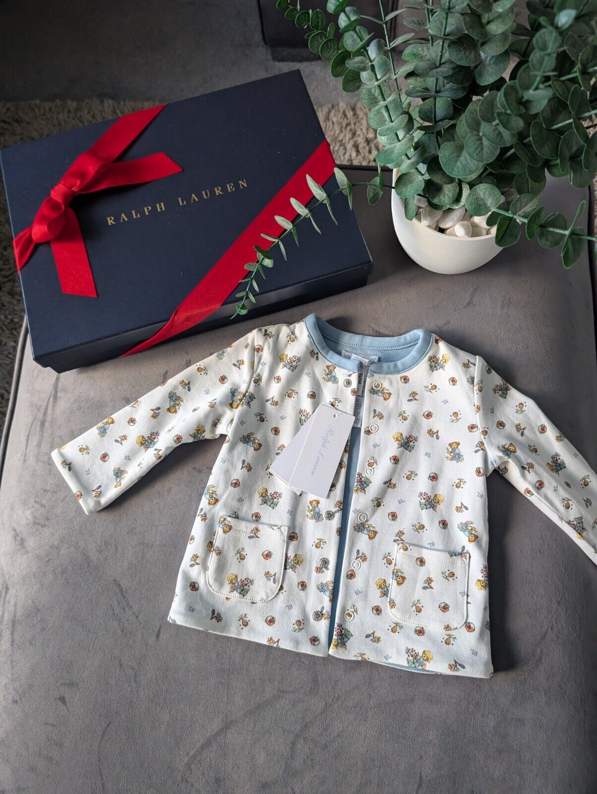 New Ralph Lauren Baby Boy Reversible Jacket Blue Farmhouse Bear Design 6-9m Gift