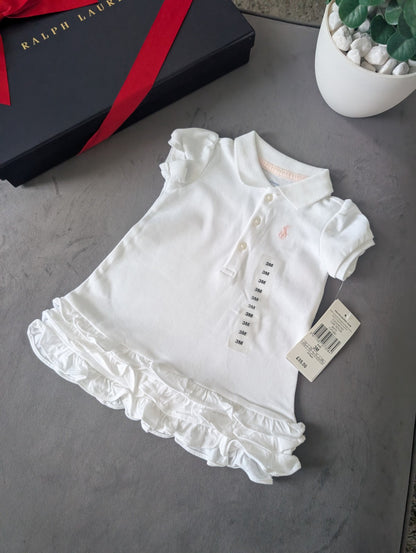 New Ralph Lauren Cupcake Pastel White Baby Girls Frill  Polo Dress 3 Months Gift