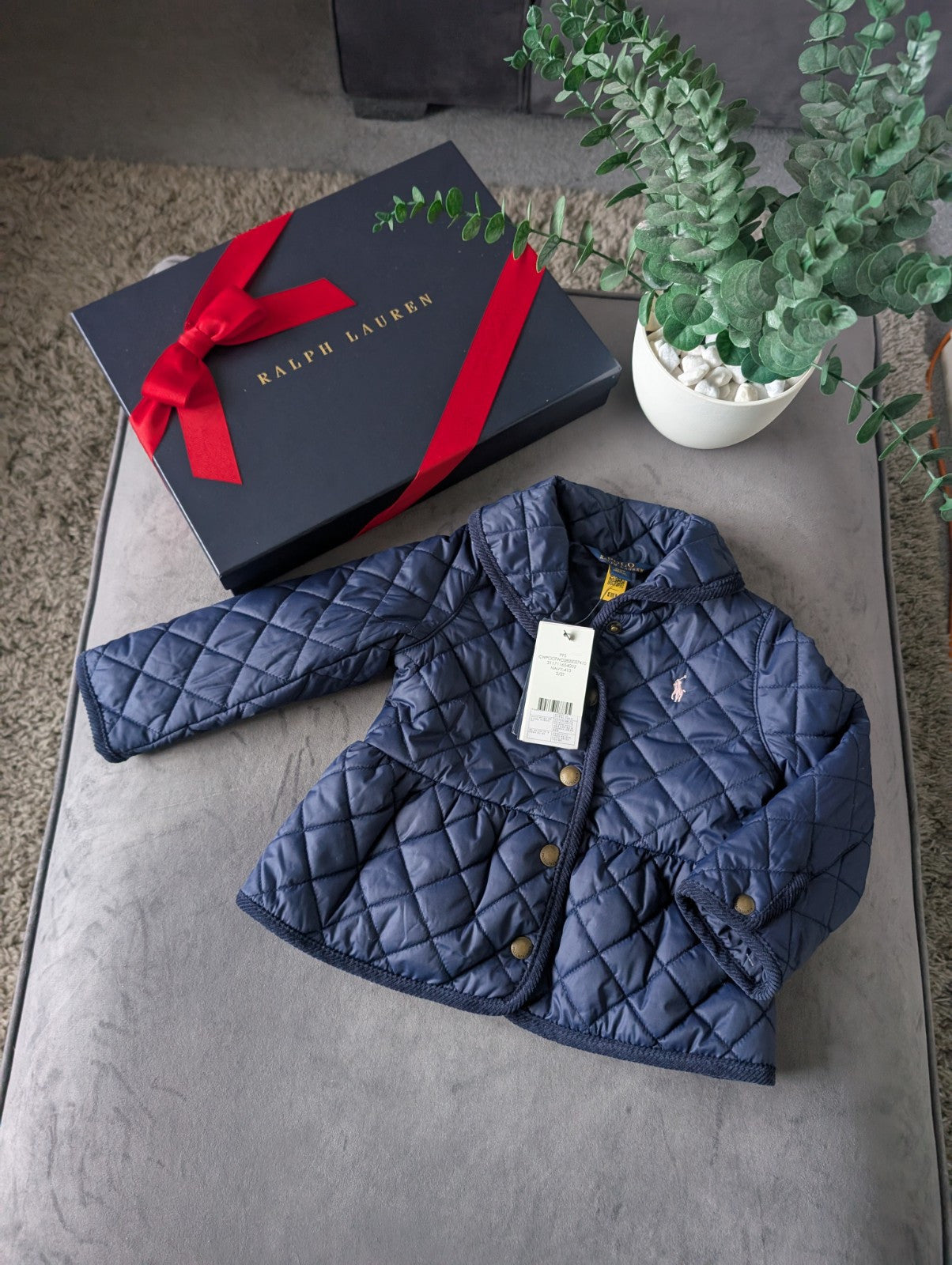 New Ralph Lauren Girls Quilted Coat Navy Blue Quilted Barn Jacket Age 2 RRP £159