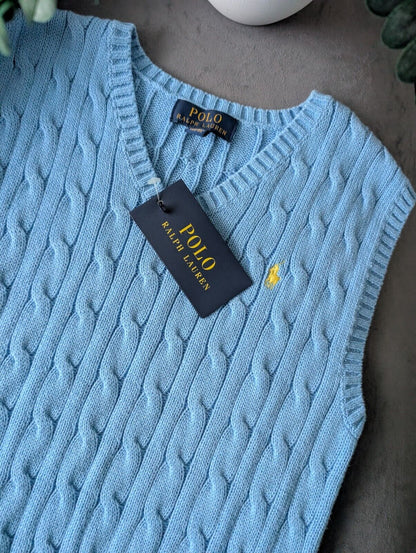 New Polo Ralph Lauren Light Blue Cotton Sweater Jumper Vest Tank Top Size 8y