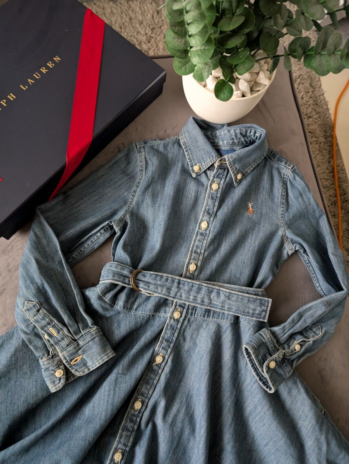 Vgc Ralph Lauren girls denim style shirt dress belted occasion 6 Yrs Winter occasion