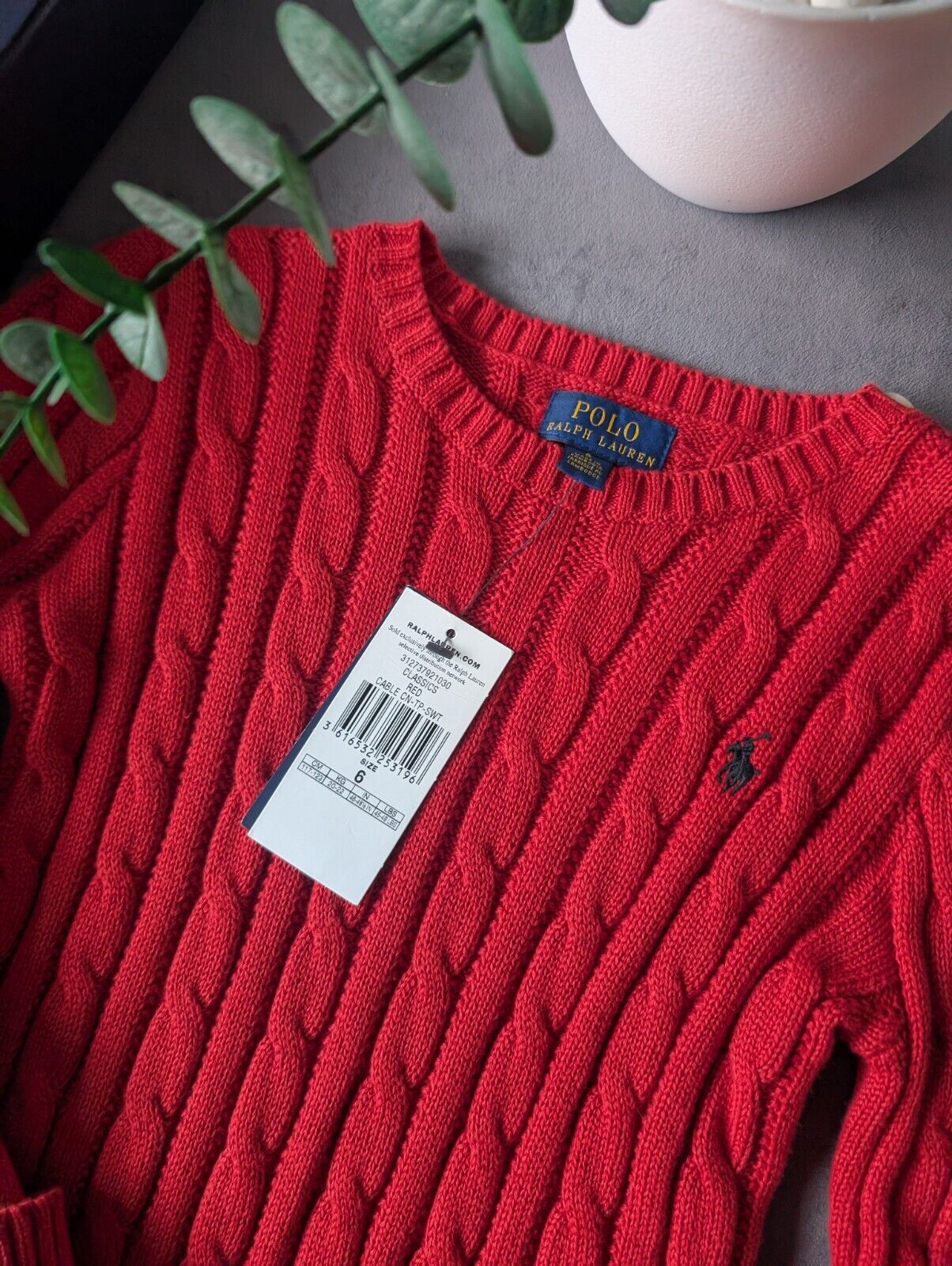 New Unisex Ralph Lauren Red cable knit long sleeve jumper autumn winter 6yr Gift