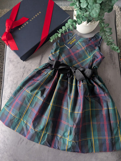 New Ralph Lauren Girls Tartan Plaid Pretty Green Vincenza Dress Gift 6y Rrp £125