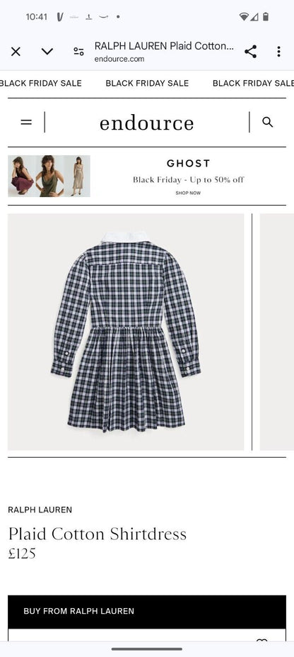 New Girls Polo Ralph Lauren Checked Plaid Dress Poplin Shirt Dress Cotton 6y New