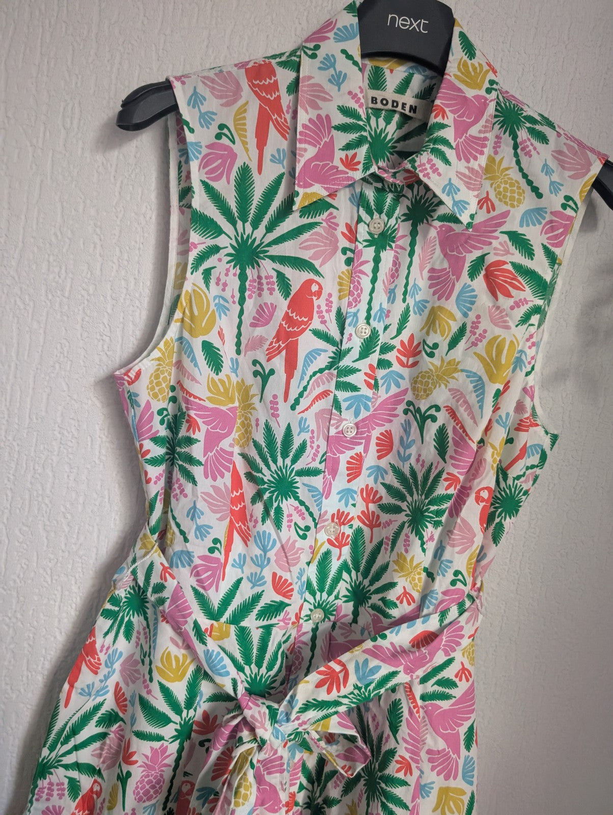 Worn Once BODEN AMY SLEEVELESS SHIRT DRESS IN TROPICAL PARADISE SIZE UK 10R