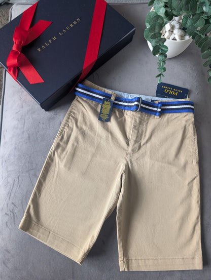 New Ralph Lauren Boys Beige Chino Shorts + Belt Smart Gift Age 10 Casual Summer