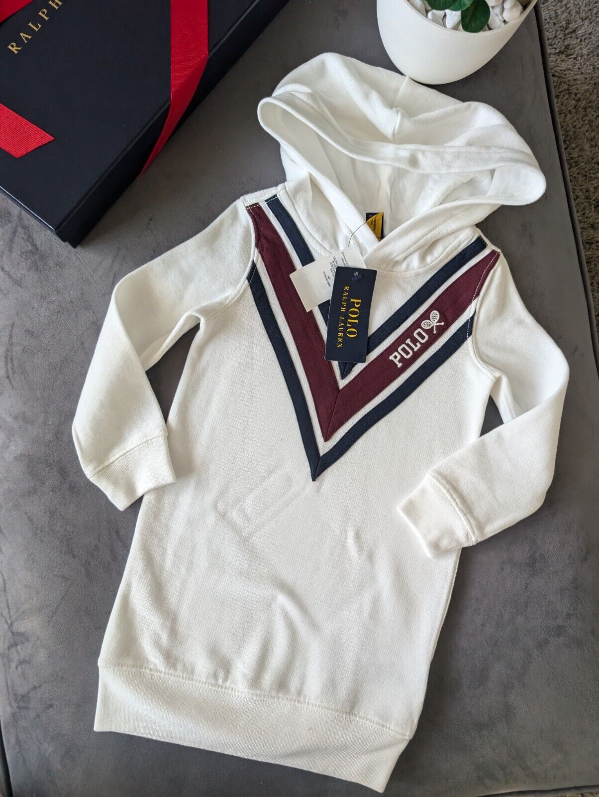 New Girls Polo Ralph Lauren White Hooded Dress Jumper Dress Age 3 hoodie Gift