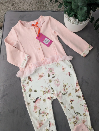 New Ted Baker Baby Girl Sleepsuit Outfit Romper Frill Gift 18-24m Floral