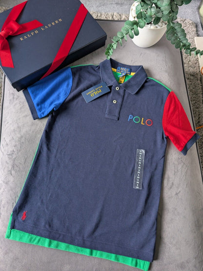 New Ralph Lauren Boys Colour Block Short Sleeve Polo Red Blue Navy 7yrs Boys