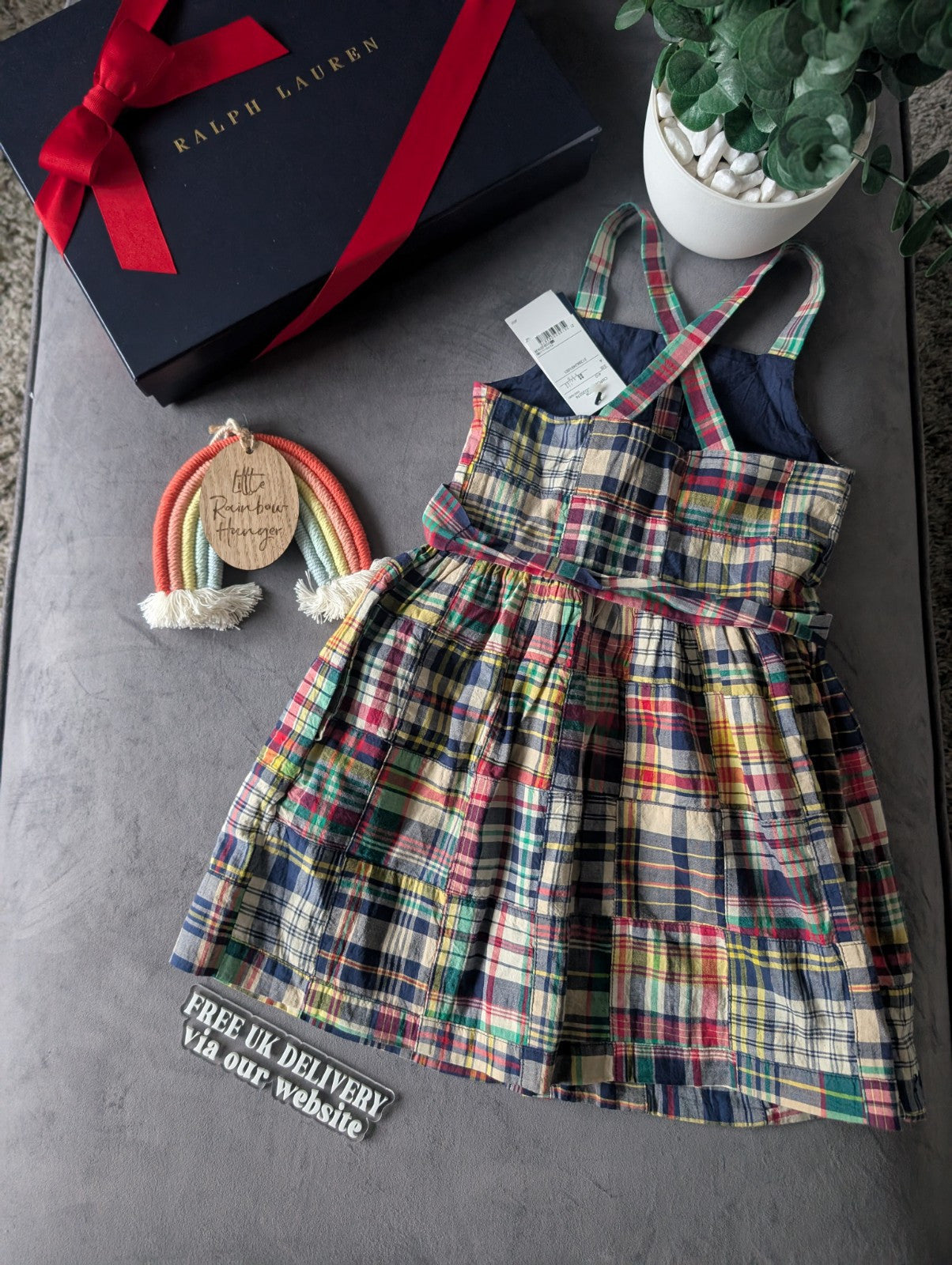 New Ralph Lauren Girls Multi Madras Patchwork Dress Occasion Pretty Summer 4yrs