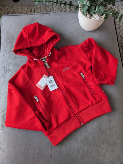 New Gorgeous Girls Hugo Boss Hoodie Red Age 6  Glitter Logo Puff Sleeve Gift