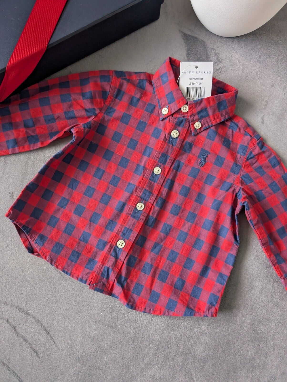 New Ralph Lauren Baby Boy Checked Shirt Smart Occasion Gift Age 3m Red L Sleeve